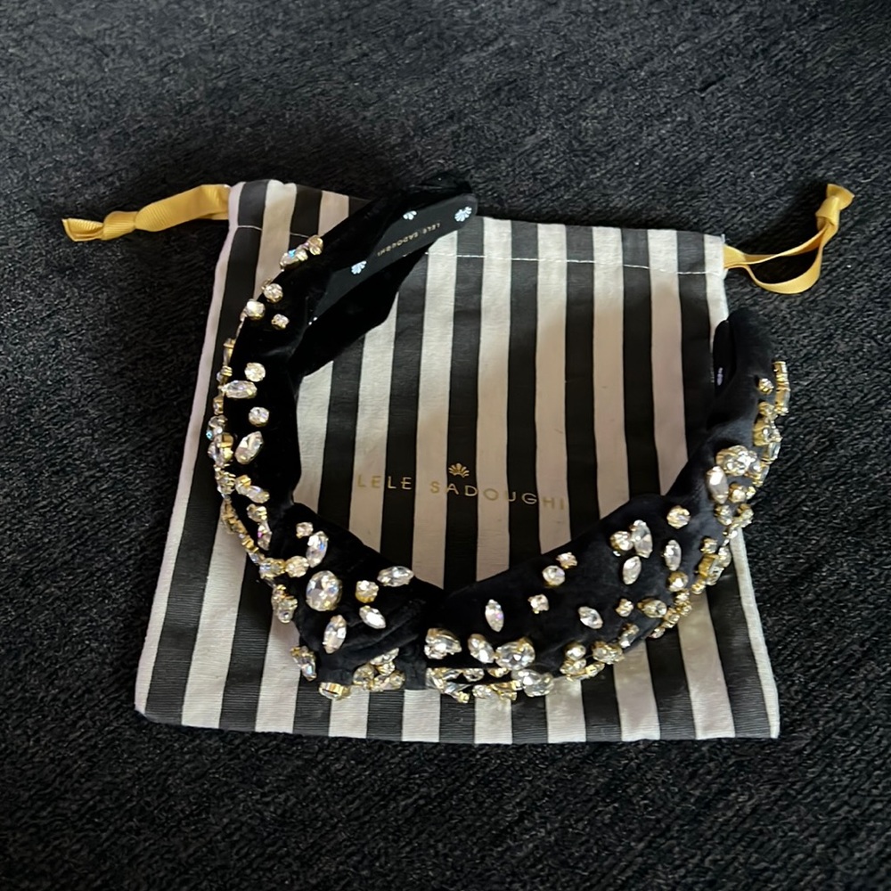 Lele Sadoughi Black Velvet Crystal Headband